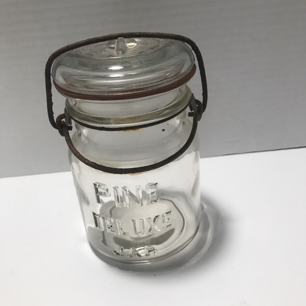 1927-1929 Okmulgee Okla-Pine Glass Co-Small Pint Pine Deluxe Jar wire Glass (NEK